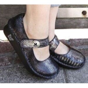 Alegria 36 Metallic Snakeskin PALOMA 717 Leather Clog Mary Jane PEWTER CHARMER 6